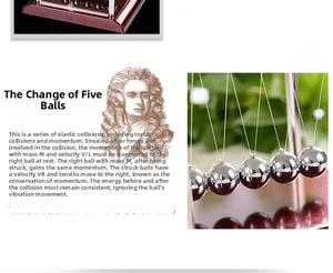 Dettaglio del pendolo di Newton che mostra leggi fisiche e conservazione del moto