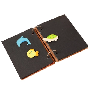 6-inch heart wooden DIY photo album with black pages and cartoon dolphin design