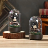 Detailed view of Totoro themed glass dome night lights with warm copper string lights