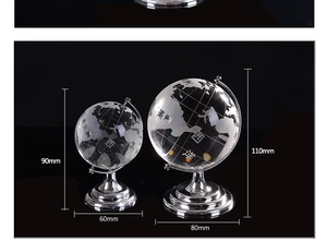 Detail of frosted crystal globes in two sizes with silver bases on black background