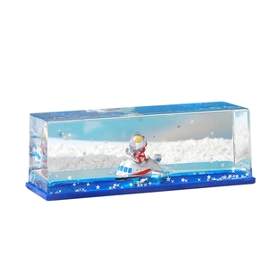 Creative rectangle liquid hourglass with Ultraman figure and blue oil glitter in acrylic
