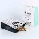 Details von Papiertüten mit Fischgrätenmuster und Katzenillustration für Boutiquen