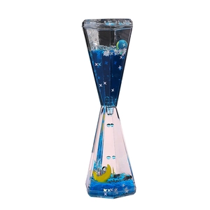 Astronaut liquid hourglass timer with blue fluid and silver stars for desk decor