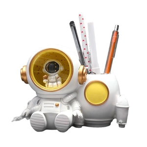 Minimalist astronaut desk organizer and pen holder made of premium white resin material