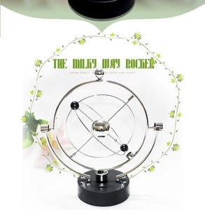 Detail of Milky Way Rocker kinetic orbital desk toy showing silver rings and black base