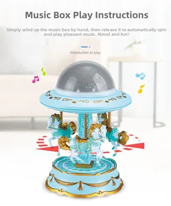 Detail view of a carousel music box with star projection and golden embossed patterns