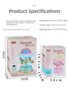 Detailed size parameters for the carousel music box with starry sky projector light