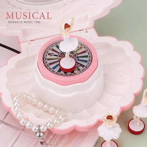 Pink shell musical jewelry box with dancing ballerina and mirror for kids gifts
