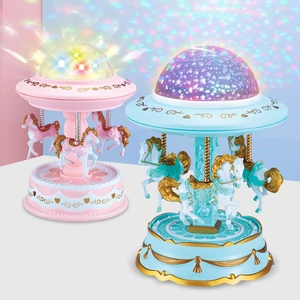 Carousel Music Box Starry Sky Projection Light Rotating Musical Figurine Creative Romantic Birthday Gift Ornament