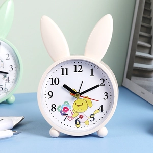 Cute cartoon rabbit alarm clock with silent sweep motion for kids bedside table decor
