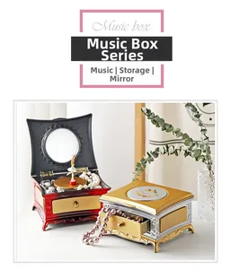 Détail de la boîte à bijoux musicale vintage avec ballerine et motifs en relief ornés