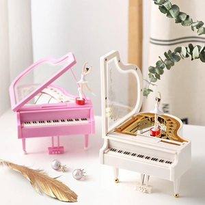 Creative Piano Music Box Rotating Ballerina Girl Musical Ornament For Home Decor Romantic Plastic Clockwork Birthday Gift