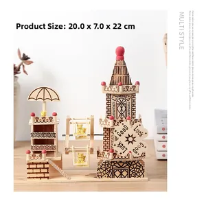 Detail view of 3D wooden windmill music box puzzle with dimensions 20.0x7.0x22cm