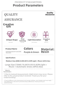 Detailed spec sheet for astronaut crystal ball music box with light and snow features