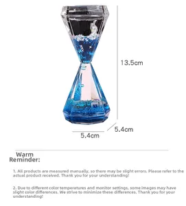 Sablier liquide en diamant avec huile bleue et paillettes d'étoiles, hauteur 13,5 cm