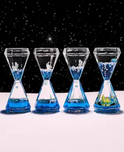 Vue détaillée de quatre sabliers liquides astronaute avec fluide bleu étoilé