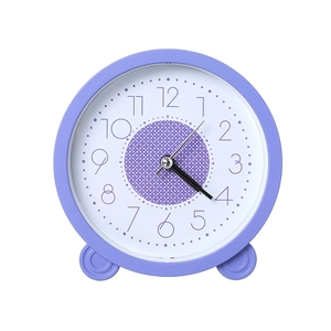 Minimalistische ronde paarse tafelklok met stil uurwerk en grote artistieke cijfers