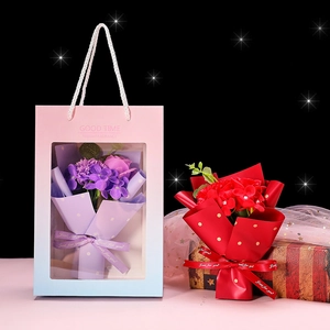 Soap flower bouquet gift bag with transparent window for Valentine's Day and birthdays