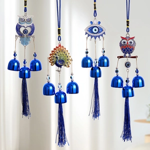 Handmade Owl House Wind Chime Resin Metal Cute Hanging Bell Garden Patio Home Decor Cartoon Animal Ornament Gift