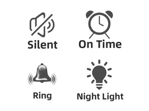 Silent cartoon alarm clock features including quiet operation, ringing, and night light function