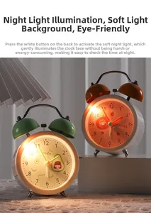 Fruit themed alarm clocks with glowing night light feature in green and orange tones