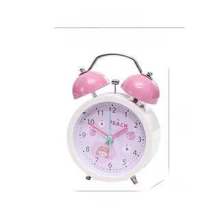 Detailed size specifications of pink peach twin bell alarm clock for kids bedside
