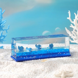 Décoration de bureau mouvement liquide océan baleine bleue avec paillettes et baleines