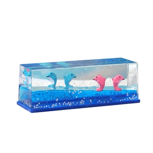 Porte-stylo sablier liquide océan avec dauphins flottants et paillettes bleues brillantes