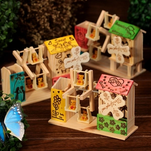 Pastoral Wooden Windmill Music Box Rotating Ferris Wheel Desktop Pen Holder Office Stationery Storage Box Handmade Wood Gift For Students