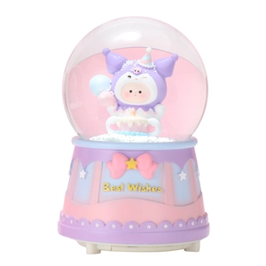 Dreamy Kuromi crystal ball music box with birthday theme and pink bow resin base