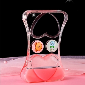 Pink heart liquid motion timer with cute bear and floral motifs on pink mesh