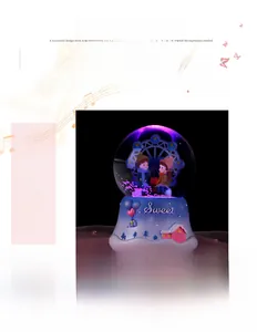 Detail of Ferris wheel crystal ball music box with LED lights and Sweet slogan base