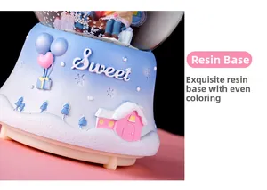 Detail of blue and white resin Ferris wheel music box base with Sweet embossed lettering