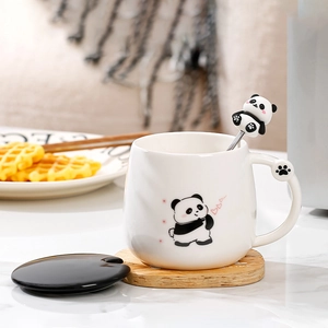 Tazza panda in ceramica con coperchio e cucchiaio regalo per amanti di caffè tè