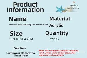 Detail showing dimensions 13.9X6.3X4.2CM of the luminous ocean sand hourglass decor