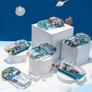 Creative resin sport car paperweight with blue liquid and seashells for desk decor