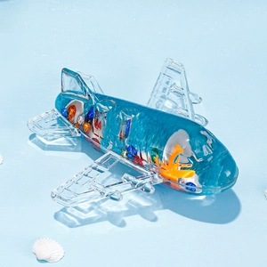 Pisapapeles creativo con forma de avión, líquido azul y estrellas de mar para escritorio