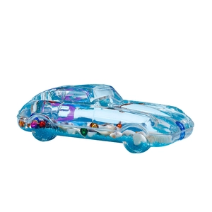 Vintage car liquid motion bubbler with blue sand and sea shells for home decor