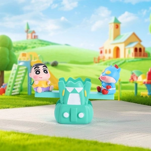 Cartoon figurines featuring Shin-chan on a green dinosaur seesaw for desk decoration