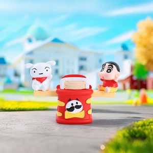 Cartoon creative ornament with Shin-chan and pet Shiro on a red seesaw toy figurine