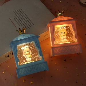 Luminous crown girl crystal ball night light with warm LED lighting and cartoon figures