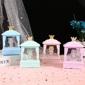 Luminous Lolita crown music boxes in pastel colors with cartoon girl figurines