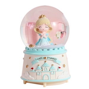 Dreamy princess castle music box crystal snow globe with floating snowflakes