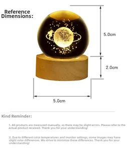 Detail showing 5cm 3D crystal ball with Little Prince inner carving and 2cm wooden base