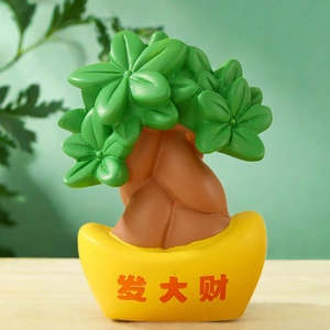 Creative money tree miniature with gold ingot base and lucky red Chinese lettering