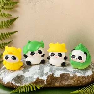 Cute Cartoon Panda Miniature Resin Ornament Desktop Car Figurine Animal Decor Lotus Leaf Raincoat Bamboo Shoot Yellow Hat