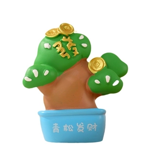 Lucky pine bonsai desk ornament with gold coin and blue pot for home decor