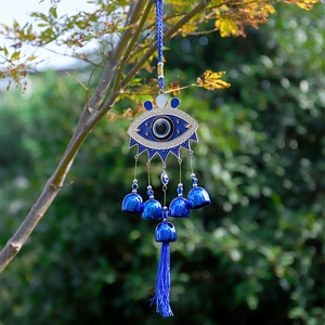 Turkish Evil Eye Wind Chime Metal Bell Hanging Decoration With Tassel Tree Of Life Mediterranean Home Balcony Wall Decor Gift