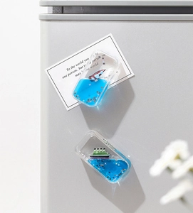 Magnets de frigo créatifs avec sable mouvant bleu, bateau et avion flottants en kit