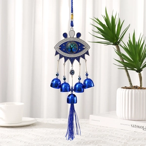Turkish evil eye wind chime with tree of life and 5 metal bells for home decor